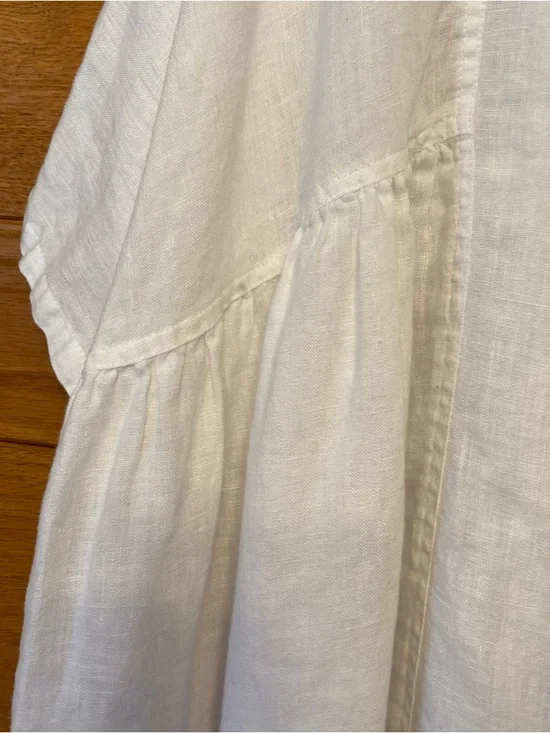 Fabulous! New York City 100% linen white peplum boxy short sleeve blouse - Picture 2 of 6